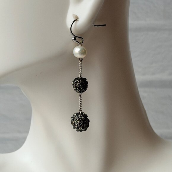 Vtg 1990s Chico’s Pearl Chain Drop Earrings Sparkle Textured Metal Ball Accents - Picture 8 of 10